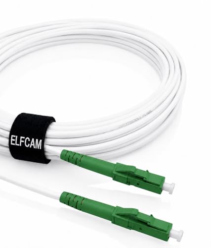 Elfcam® Fibre Optic Cable Simplex LC/APC 8° to LC/APC 8° Connector, 9/125 μm OS2 Patch Cable LSZH, FTTH Fibre Optic Cable, White (10 m)