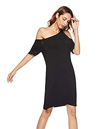 SUNNOW para mujer o-cuello sin espalda de encaje costuras 3 4 Manga a-line vestido