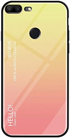 Phone Case, Honor 9 Lite Case, Tempered Glass Back Cover Scratch-Resistant + Shockproof Soft TPU Bumper 9 Lite/Honor 9 Youth Edition 5.65" -Yellow