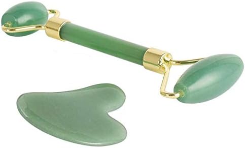 Facial Jade Roller Guasha Set, Face Anti-Aging Massage Facial Roller with Gua Sha Scraping Massage Tool Set for Slimming Healing Rejuvenation & Beauty (Green)
