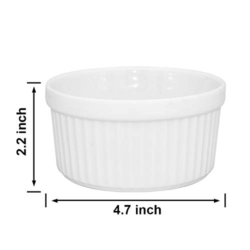 KitchenTour Porcelain Souffle Dishes 12 Ounces Ramekins for Baking Souffle, Creme Brulee - Set of 6