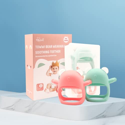 Towwi Baby Wrapped Wrist Teething Toys for Babies 0-6 and 6-12 Months Toddler,Bear Chew Toys for Teething and Never Drop Design,Washable Infant Teething Toy for New Born