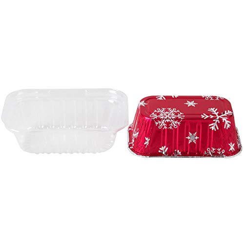 Disposable Aluminum Holiday 1 lb. Mini Loaf Pans with Clear Snap on Lid