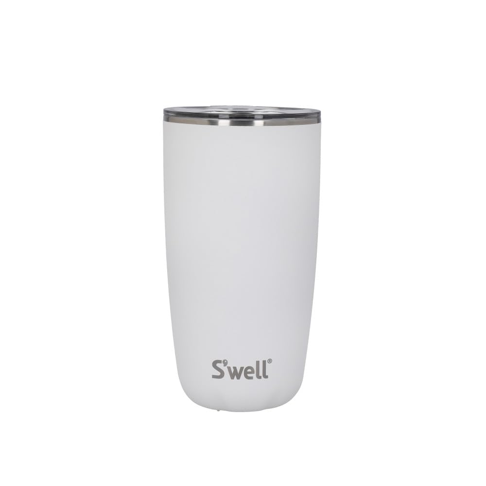 S'well Tumbler with Lid, 530ml, Moonstone, Vacuum-Insulated Travel Cup with Pop-On Lid, for Hot and Cold Beverages, On-the-Go up to 12h Cold/4h Hot, White — image 1