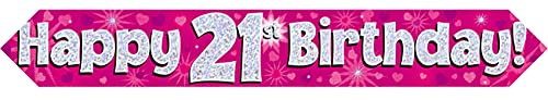 9ft Banner Happy 21st Birthday Pink Holographic