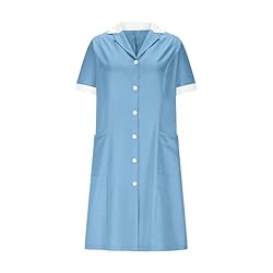 Womens Housekeeping Maid Uniform Dress Button Down