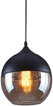 Glass Industrial Pendant Light, MKLOT Ecopower Minimalism Vintage 7.87" Wide Wrought Iron Metal & Amber Glass Ceiling Lighting Simple Lamp Fixture Chandelier 1-Light, Black