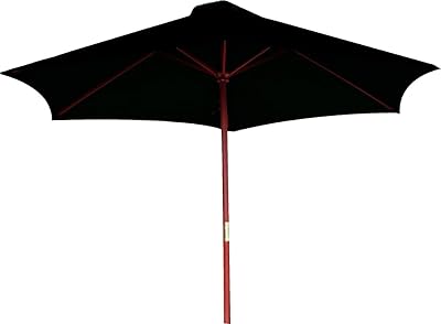 Kingfisher 2.4m Wooden Garden Parasol Black Polyester Canopy Hardwood Pole