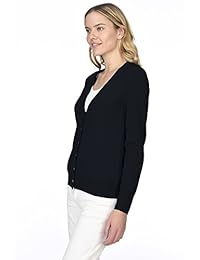 State Cashmere - Jersey para mujer con botón frontal de cachemira 100 % puro, manga larga, cuello en V