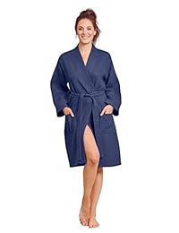 Kimono de lino suave al tacto, bata de waffle para dama, bata de baño SPA, mezcla ligera de algodón y poliéster