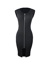 Hioinieiy Vestido de verano para mujer, sin mangas, con cremallera en la parte delantera, acanalado, elegante, para fiestas, trabajo informal