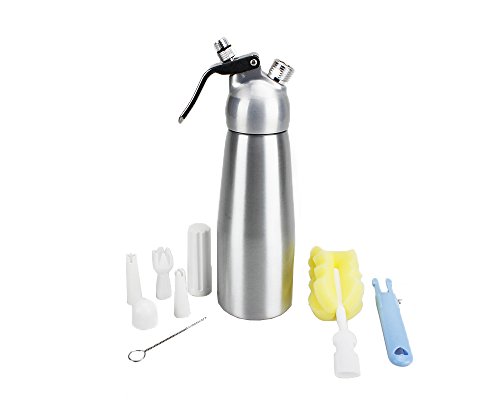 Professional Automatic Whipped Cream Dispenser, 500 ml (1pint) Cream Whipper with Bonus Bottle Brush. Make Whip Cream and Other Gourmet Desserts.