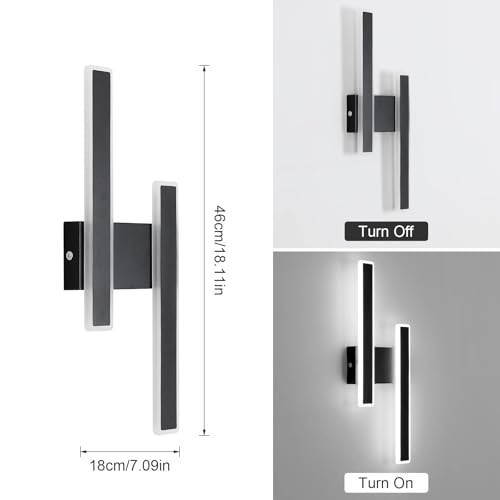 DELIPOP Indoor LED Wall Light, 32 W 4000 LM Modern Black Wall Lamp, 3 Temperature Colours Wall Lamp for Bedroom Living Room Hallway Stairs