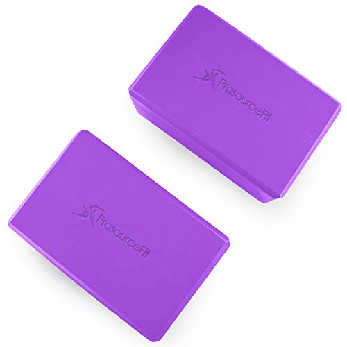 ProsourceFit Foam Yoga Blocks Set of 2, High Density EVA Yoga Bricks, Sturdy Yoga Prop Large Size 4"x 6" x 9" (Purple)