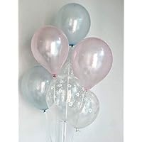 "Mother&Fabulous" Gender Reveal Winter Theme Party Balloons Clear Latex Balloons with Falling White Snowflakes Design, Pearl Light Pink and Light Blue Latex Balloons. 50 CT