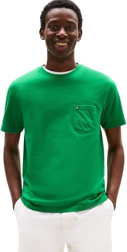 T-shirt masculina essencial de manga curta com bolso no peito, verde (verde olímpico), M