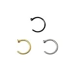 Gold I.P Plated Black Anodized Titanuim and 316l Surgical Steel Nose Ring with Flat Back - 18 Gauge- 5/16