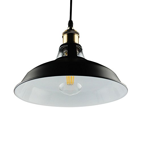 GALYGG Industrial Pendant Lighting, Metal Shade Ceiling Hanging Light Fixtures, for Kitchen Island - Outside Black Inside White, 3 Pack (Included 4W Edison Bulb)