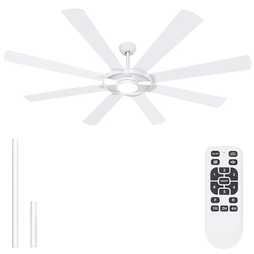 Ohniyou 76 Pulgadas Grandes Ventiladores de Techo con Luces y Control Remoto, 8 Palas de Madera Blanco al Aire Libre Moderno Ventiladores de Techo Industrial para La Sala de Estar Patio de La Granja