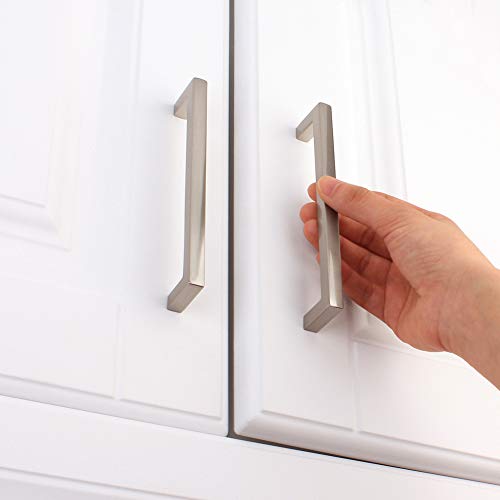 Koofizo Solid Square Bar Cabinet Handle - Nickel Furniture Pull, 5 Inch/128mm Screwhole Distance, 10-Pack for Kitchen Cupboard Door, Bedroom Dresser Drawer, Bathroom Wardrobe Hardware