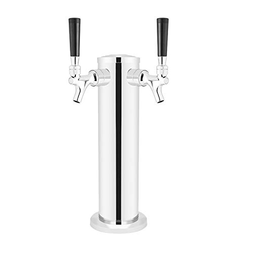 LoveDeal Stainless Steel Double Tap Draft Beer Tower, Beer Kegerator Tower Dispenser Kit with 2 faucet, Hose, Keg Wrench - 3" Diameter