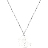 Cykdohy Simple Bunny Pendant Necklace for Women Teens Stainless Steel Cute Lovely Rabbit Charm Choker Necklaces Adjustable Chain Delicate Fashion Easter Day Holiday Jewelry Gifts for Animal Lovers