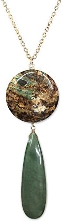 [Handmade Double-Drop Natural Stone Pendant Necklace] Ocean Jasper-Sage (2/3)