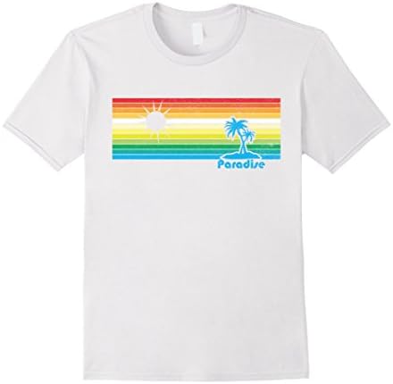 Mens Paradise Sunset Striped Vintage Distressed Rainbow Shirt Large White