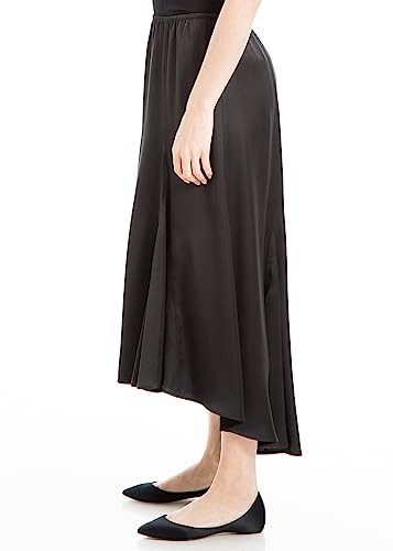 MAX STUDIO WOMEN’S SATIN HIGH LOW HEM SKIRT, BLACK