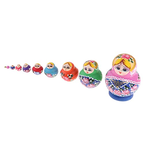 Xiaojikuaipao Hand Painted Colorful Beautiful Girls Pattern Wooden Russian Nesting Doll Matryoshka Doll Ornaments Set of 10 Pieces