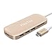 USB C Hub, HooToo USB C Adapter 3.1 with Type C Charging Port, HDMI Output, Card Reader, 3 USB 3.0 Ports for MacBook Pro 2015/2016, Google Chromebook 2016/2017 and more USB C Devices – Gold
