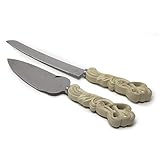 Fashioncraft Vintage double heart design knife and cake server set, One Size, Ivory