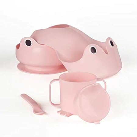 Ikea 4-Piece Eating Set, Polyethylene Plastic, BPA Free,Pink(Bowl, Spoon, Mug,bib) with TSS Cotton Balls(5 Pieces)