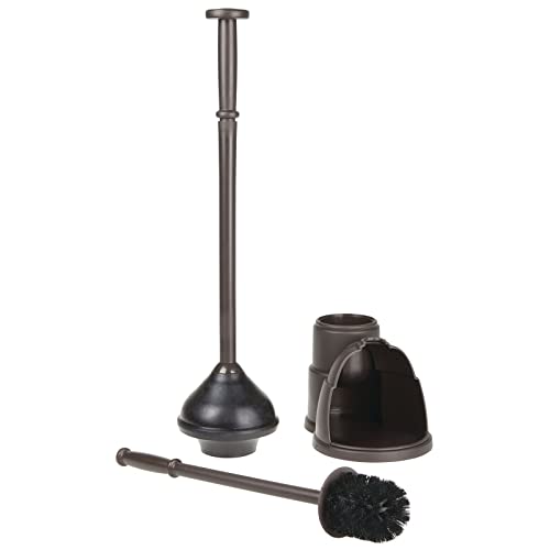 mDesign Plunger and Brush Set for Toilet Bowl Hidden, Modern Toilet