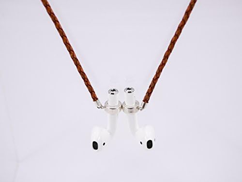 Premium AirPods Necklace/Strap, Magnetic 925 Silver Pendants built in earbud holders , Carmel Brown Braided Genuine Leather Strap