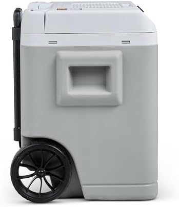 IE42 Frigo Elettrico, 12V e 230V, 42L – Mini Frigorifero Compatto per Auto, Campeggio, Viaggi, Barca e Festival – Con Ruote, Maniglia Telescopica, Vano Portacavo e Modalità Eco/Max