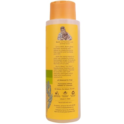 BURT’S BEES FOR PETS DEODORIZING DOG SHAMPOO WITH WITCH HAZEL, 95% NATURAL ORIGIN FORMULAS, DOG DEODORIZING SHAMPOO – GENTLE FOR SMELLY DOGS, 32 OZ