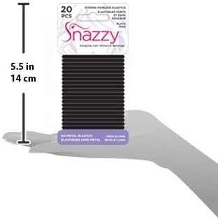 Hair Elastics by Snazzy Quality Painless, Durable &amp; Reusable Black, 20 Count