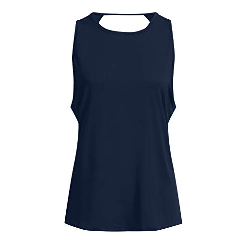 Inverlee Women Activewear Sexy Open Back Yoga Shirt Workout Sports Gym Tank Tops Vest Navy - Thumbnail 3