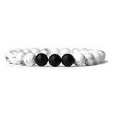 Real Natural Onyx Stone Bead Bracelet with Unique Tiger Eyes for Men and Women - designed by Live Allure (White small- 18cm)
