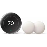 Google Nest Learning Thermostat (4th Gen, 2024) with 2 Temperature Sensors (2nd Gen) - Polished Obsidian (Renewed)