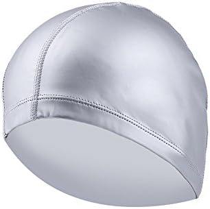 Avril Tian Swimming Cap, Waterproof PU Coating Unisex Head Hat Long Hair Hat for Women and Men for Water Sports (Silver)