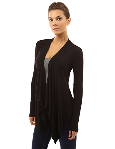 PattyBoutik Women's Drape Front Asym Hem Light Cardigan (Black L)