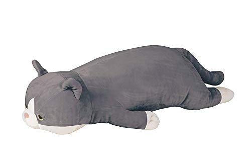 Livheart HACHIWARE-Neko Premium Nemu Nemu Sleepy Head Animals Body Pillow Plush Grey and White Munchkin Cat 'FUKU' Size L (27