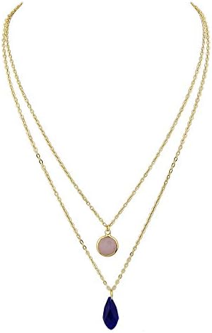 FEELONTOP Multi-layers Round Resin Stone Water Drop Shape Crystal Pendant Necklace with Jewelry Pouch