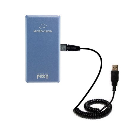 Coiled Power Hot Sync USB Cable for the Microvision ShowWX Laser Pico with both data and charge features - Uses Gomadic TipExchange Technology