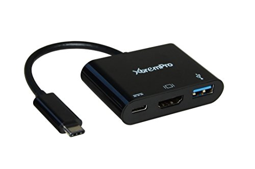 XtremPro USB C to HDMI - USB 3.0 - Type C Adapter, 3 in 1 digital multiport Hub for MacBook, Google, Chromebook Pixel, Lenovo Yoga 900, HP Spectre, Dell XPS and Other w/ Type C Port - Black (41134)