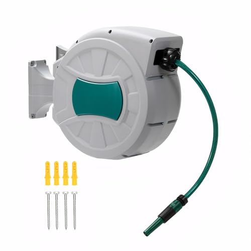Retractable Garden Hose Reel 65ft 1/2'' Auto Rewind Hose Reels for Outside,Wall-Mounted Outdoor Hose, 180° Rotation (20m+2m)