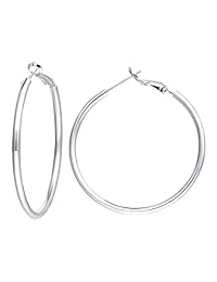 3 Pairs Sterling Silver Hoop Earrings - 14k White Gold Plated Hoop Earrings Big Hoop Earrings Set Silver Hoop Earrings for Women Girls (40MM 50MM 60MM)