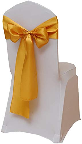 Namvo 25PCS Bow Elastic Satin Chair Bowknot Sashes Back Decoration for Wedding, Party, Home, Not Included Chair Cover (Gold Yellow)